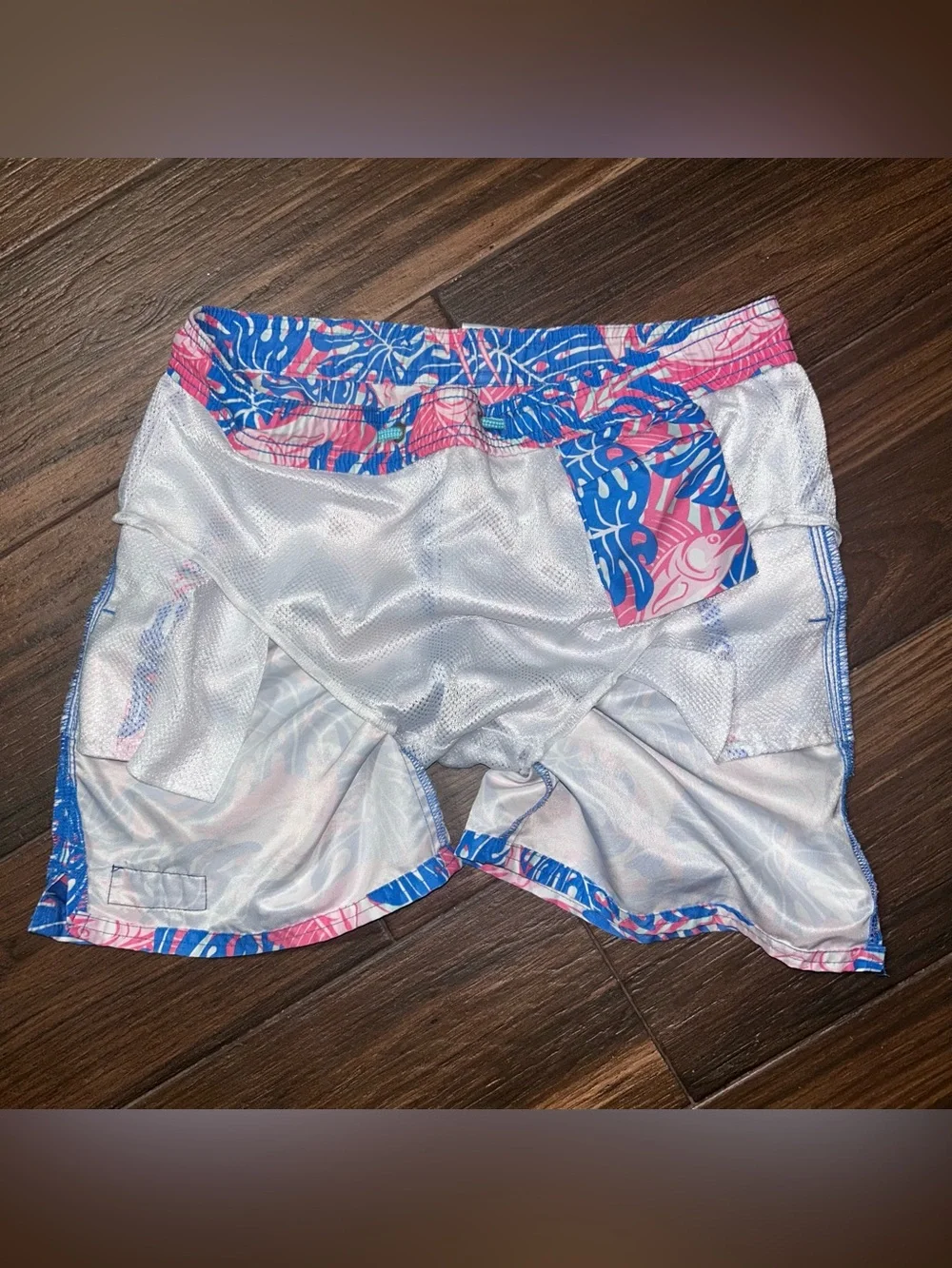 Vineyard Vines Boys Swim Trunks Small 8 10 Blue Pink Marlins Pockets